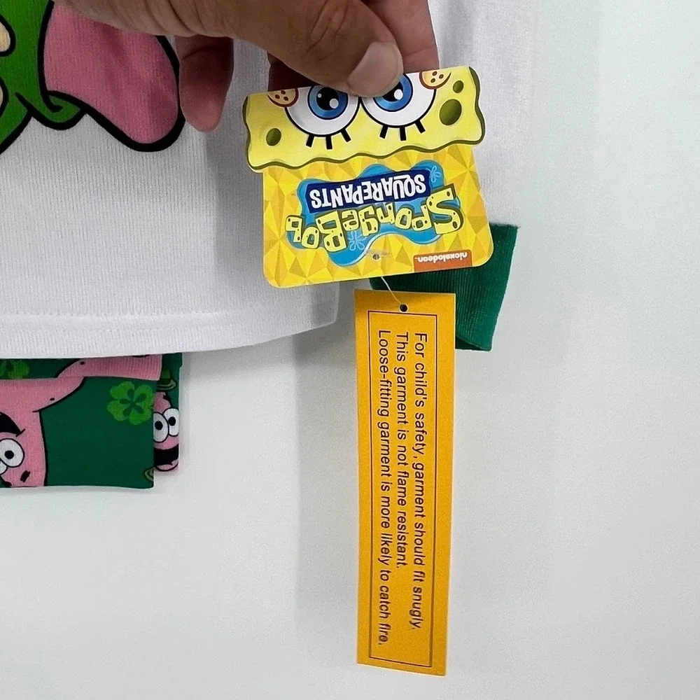 SpongeBob SquarePants Pajama Set Boys 8 White Green Patrick St Patricks Day New